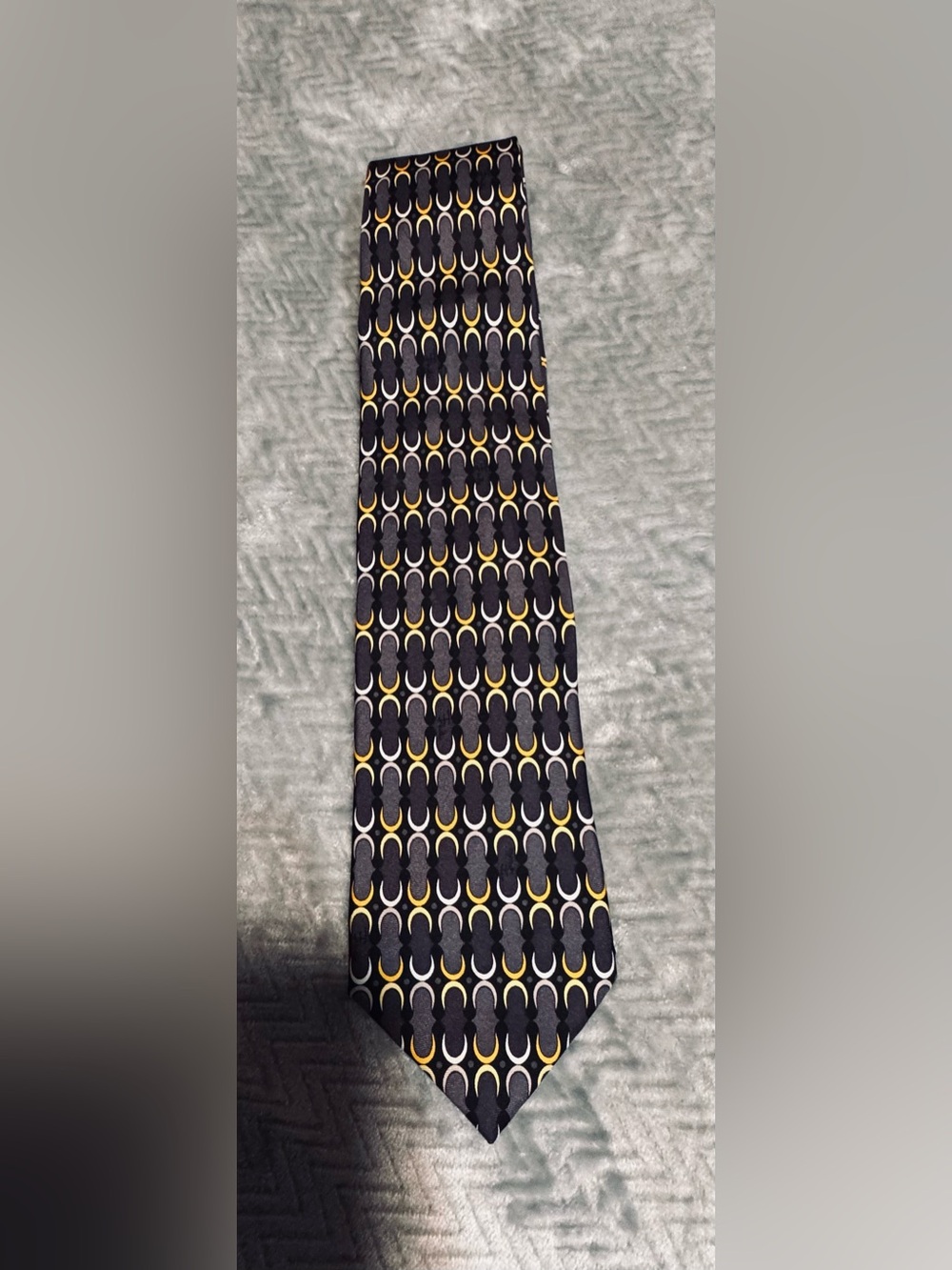Emilio Pucci Black Silk Tie with Yellow and Gray Geometric Pattern